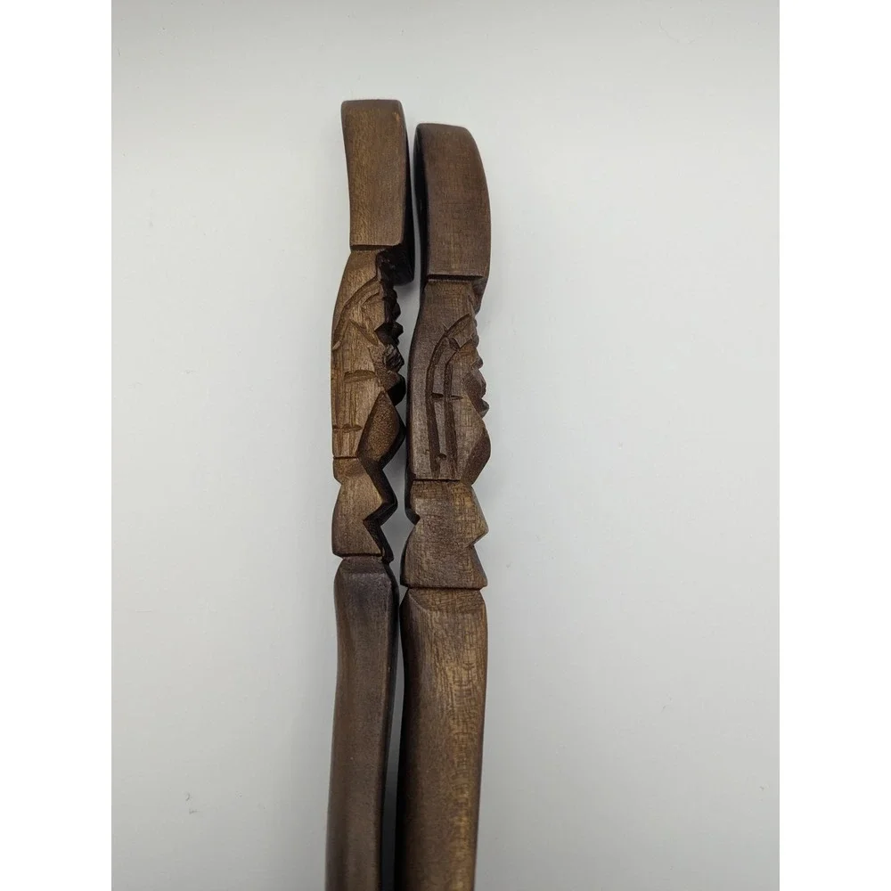 Vintage Tiki Wood Spoon and Fork Set Wall Decor Hawaiian Islands Kitchen Utensil